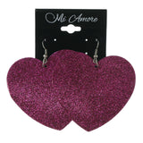 Glitter Sparkle Heart Dangle-Earrings Pink & Silver-Tone Colored #LQE3319