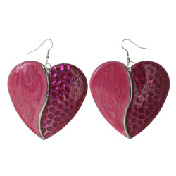Heart Dangle-Earrings Pink & Silver-Tone Colored #LQE3320