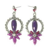 Flower -Dangle-Earrings Crystal Accents Purple & Silver-Tone #LQE3322