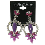 Flower -Dangle-Earrings Crystal Accents Purple & Silver-Tone #LQE3322