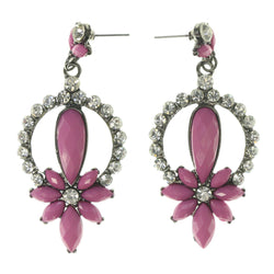 Flower -Dangle-Earrings Crystal Accents Pink & Silver-Tone #LQE3323