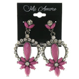 Flower -Dangle-Earrings Crystal Accents Pink & Silver-Tone #LQE3323