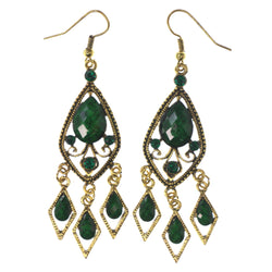 Filigree Dangle-Earrings With Stone Accents Green & Gold-Tone Colored #LQE3326