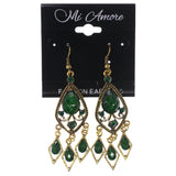 Filigree Dangle-Earrings With Stone Accents Green & Gold-Tone Colored #LQE3326