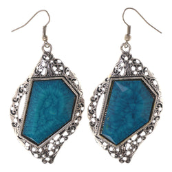 Blue & Silver-Tone Colored Metal Dangle-Earrings With Stone Accents #LQE3327