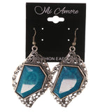 Blue & Silver-Tone Colored Metal Dangle-Earrings With Stone Accents #LQE3327