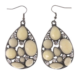 White & Silver-Tone Colored Metal Dangle-Earrings With Crystal Accents #LQE3329