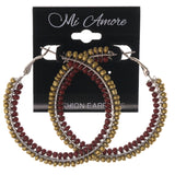 Red & Yellow Colored Metal Hoop-Earrings With Bead Accents #LQE3331