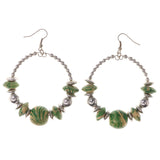 Green & Silver-Tone Colored Metal Dangle-Earrings With Bead Accents #LQE3333