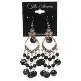 Flower Dangle-Earrings With Bead Accents Silver-Tone & Black Colored #LQE3336