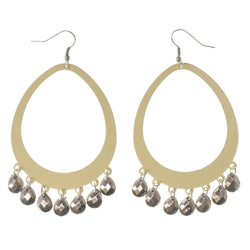 White & Silver-Tone Colored Metal Dangle-Earrings With Bead Accents #LQE3339