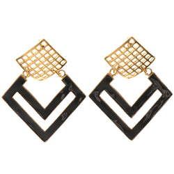 Gold-Tone & Black Colored Metal Drop-Dangle-Earrings #LQE3342