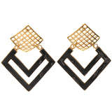 Gold-Tone & Black Colored Metal Drop-Dangle-Earrings #LQE3342