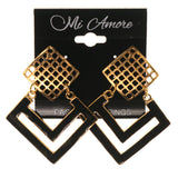 Gold-Tone & Black Colored Metal Drop-Dangle-Earrings #LQE3342