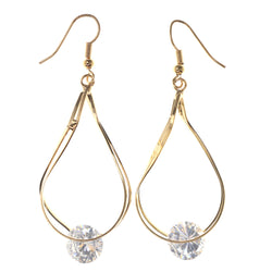 Gold-Tone Metal Dangle-Earrings With Crystal Accents #LQE3343