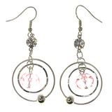 Silver-Tone & Pink Colored Metal Dangle-Earrings With Bead Accents #LQE3345