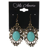 Gold-Tone & Blue Colored Metal Dangle-Earrings With Crystal Accents #LQE3346