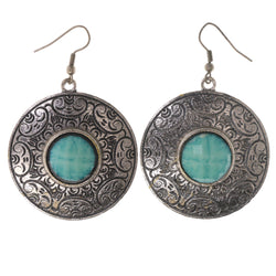 Silver-Tone & Blue Colored Metal Dangle-Earrings With Stone Accents #LQE3347