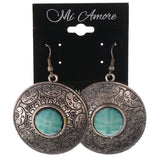 Silver-Tone & Blue Colored Metal Dangle-Earrings With Stone Accents #LQE3347