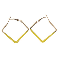 Yellow & Gold-Tone Colored Metal Hoop-Earrings #LQE3349