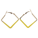 Yellow & Gold-Tone Colored Metal Hoop-Earrings #LQE3349