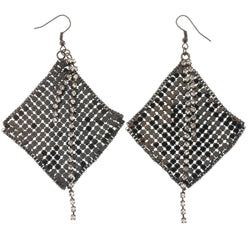 Black & Silver-Tone Colored Metal Dangle-Earrings With Crystal Accents