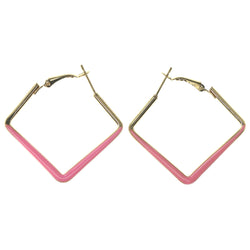 Pink & Gold-Tone Colored Metal Hoop-Earrings #LQE3350
