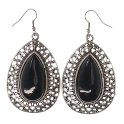 Filigree Dangle-Earrings With Bead Accents Black & Silver-Tone Colored #LQE3352