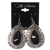 Filigree Dangle-Earrings With Bead Accents Black & Silver-Tone Colored #LQE3352