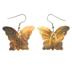 Butterfly Shell Dangle-Earrings Brown & White Colored #LQE3354