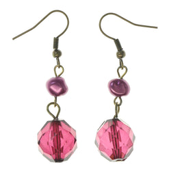 Purple & Gold-Tone Colored Metal Dangle-Earrings With Bead Accents #LQE3355