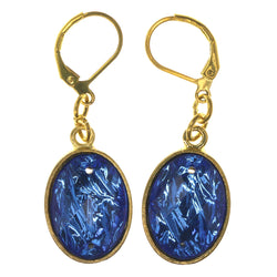 Blue & Gold-Tone Colored Metal Dangle-Earrings With Crystal Accents #LQE3361