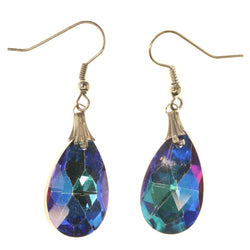 Blue & Silver-Tone Colored Metal Dangle-Earrings With Crystal Accents #LQE3362