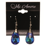 Blue & Silver-Tone Colored Metal Dangle-Earrings With Crystal Accents #LQE3362