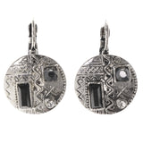 Silver-Tone & Black Colored Metal Dangle-Earrings With Crystal Accents #LQE3364