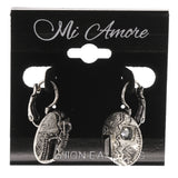 Silver-Tone & Black Colored Metal Dangle-Earrings With Crystal Accents #LQE3364