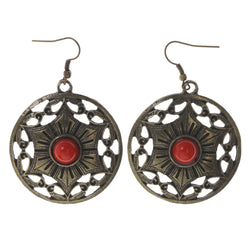 Gold-Tone & Red Colored Metal Dangle-Earrings With Bead Accents #LQE3369