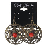 Gold-Tone & Red Colored Metal Dangle-Earrings With Bead Accents #LQE3369