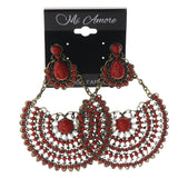 Red & Gold-Tone Colored Metal Drop-Dangle-Earrings With Bead Accents #LQE3377