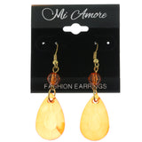 Orange & Gold-Tone Colored Metal Dangle-Earrings With Crystal Accents