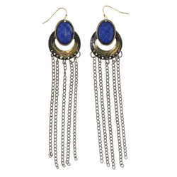 Blue & Black Colored Metal Dangle-Earrings With tassel Accents #LQE3381