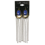 Blue & Black Colored Metal Dangle-Earrings With tassel Accents #LQE3381