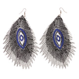 Feather Sequin Dangle-Earrings Black & Blue Colored #LQE3384