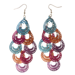 Colorful & Silver-Tone Colored Metal Chandelier-Earrings #LQE3387