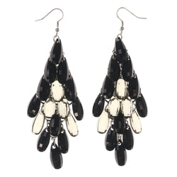 Black & Silver-Tone Acrylic Chandelier-Earrings Bead Accents #LQE3388