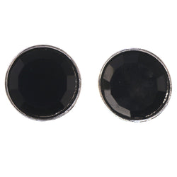 Black & Silver-Tone Colored Metal Stud-Earrings With Bead Accents #LQE3389