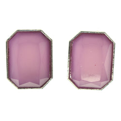 Purple & Silver-Tone Colored Metal Stud-Earrings With Bead Accents #LQE3390