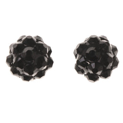 Black Metal Stud-Earrings With Crystal Accents #LQE3391