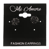 Black Metal Stud-Earrings With Crystal Accents #LQE3391