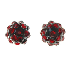 Red & Silver-Tone Colored Metal Stud-Earrings With Crystal Accents #LQE3393